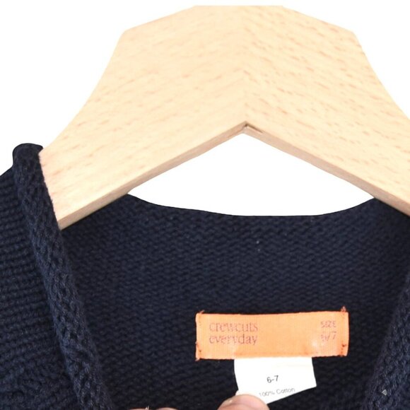 Crewcuts Fisherman Sweater Rolled Edge Navy Knit Size 6-7 Kids Minimal - Picture 5 of 7